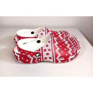 Crocs Ugly Christmas Holiday Sweater Print  Red White Women's Size 8 NWT